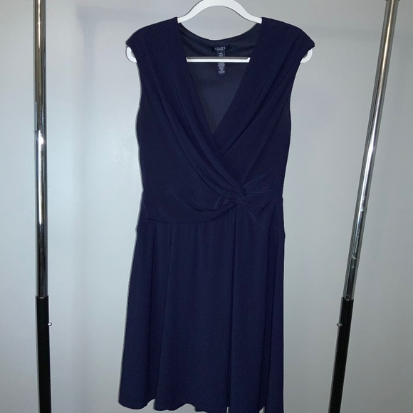 Chaps faux wrap fit & flare dress Sz L cap sleeve travel friendly - Picture 1 of 5